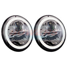 LHD Wipac 7" Inch Chrome Classic Car Land Rover Full LED Headlights With Halo Sidelight