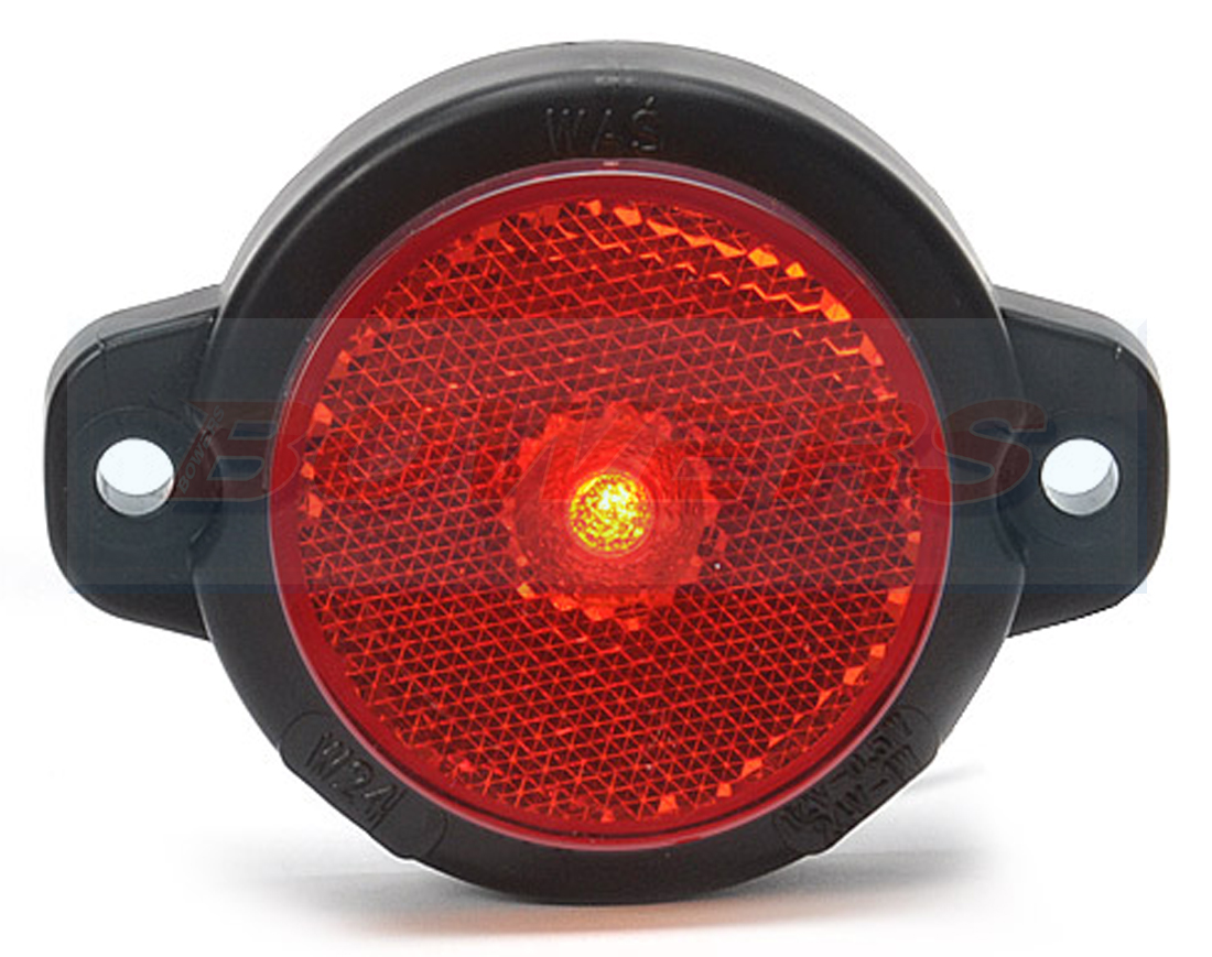 WAS W24RR 12v/24v Red Rear Round LED Marker Light Lamp With Reflector