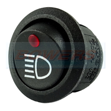 12v LED Illuminated Round Rocker Switch (Red) With Spot/Work Light Symbol