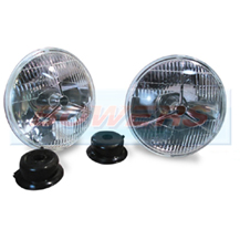 Lucas P700 Style 7" Tripod Sealed Beam Headlights/Headlamps Halogen H4 Conversion